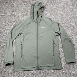 Jack Wolfskin Jacket Mens XXL Green Full Zip Fleece Hooded Outdoor Zip Pockets